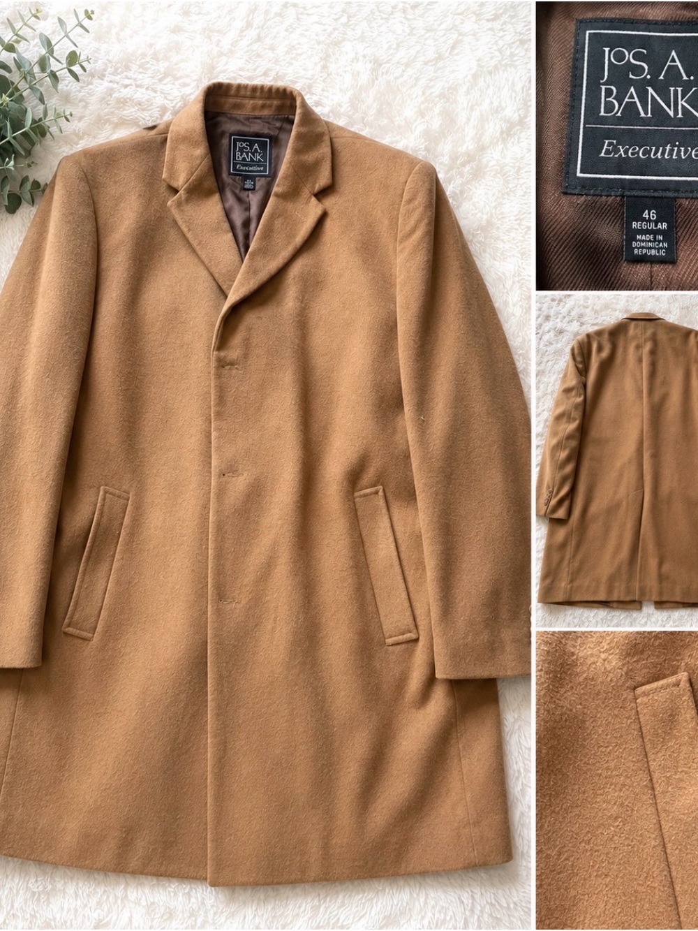 Jos. A. Bank Men's Camel Brown Single-Breasted Wool Coat